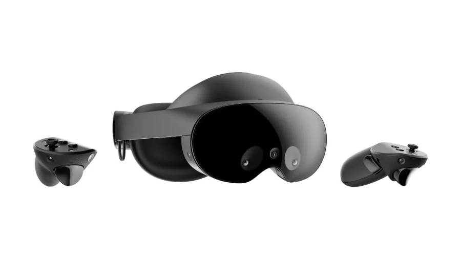 De Meta Quest Pro met beide Touch Pro-controllers naast elkaar